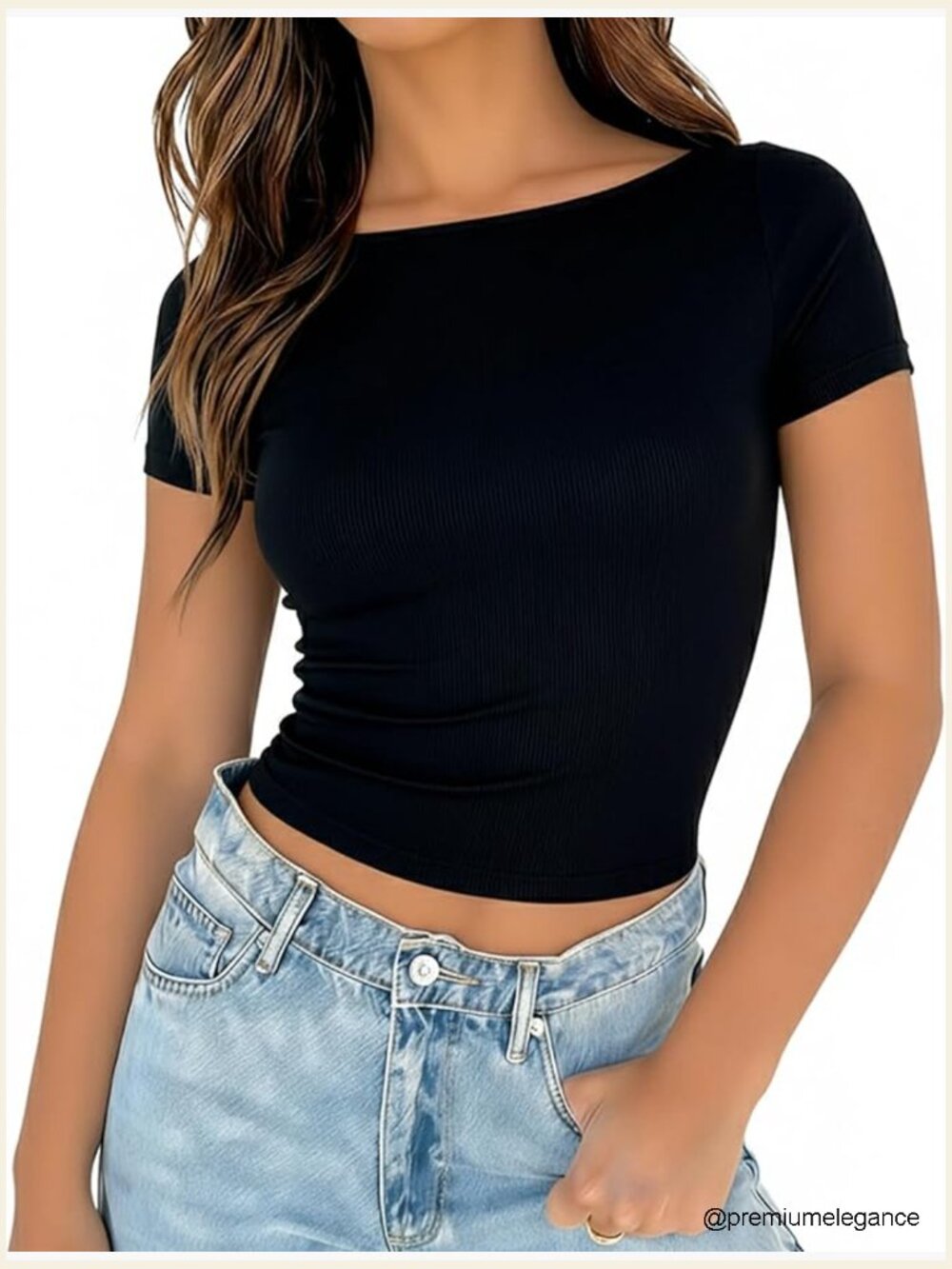Women's Ribbed Knit Boat Neck Short Sleeve Slim Fitted T-Shirt